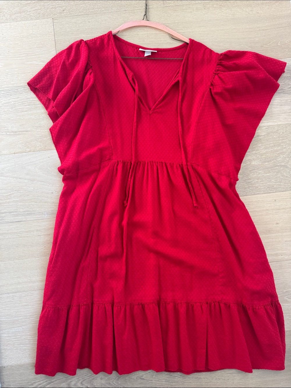 Red V-Neck Tiered Mini Dress